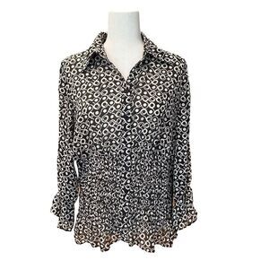 Sere Nade NY 3/4 Sleeve Button Down Sheer Blouse Black - Tan Size Large
